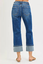 RISEN High Rise Straight Jeans with Distressed Hem