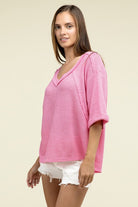 Zenana Brushed Waffle Exposed-Seam 3/4 Sleeve Top ZENANA