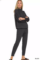Zenana Black Scuba Half Zip Pullover and Jogger Set