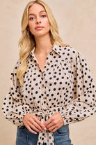 BiBi Cream & Black Polka Dot Print Tie Hem Detail Crop Shirt CREAM BLACK