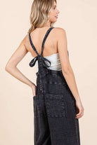 Mittoshop Washed Black Textured Wide Leg Overalls