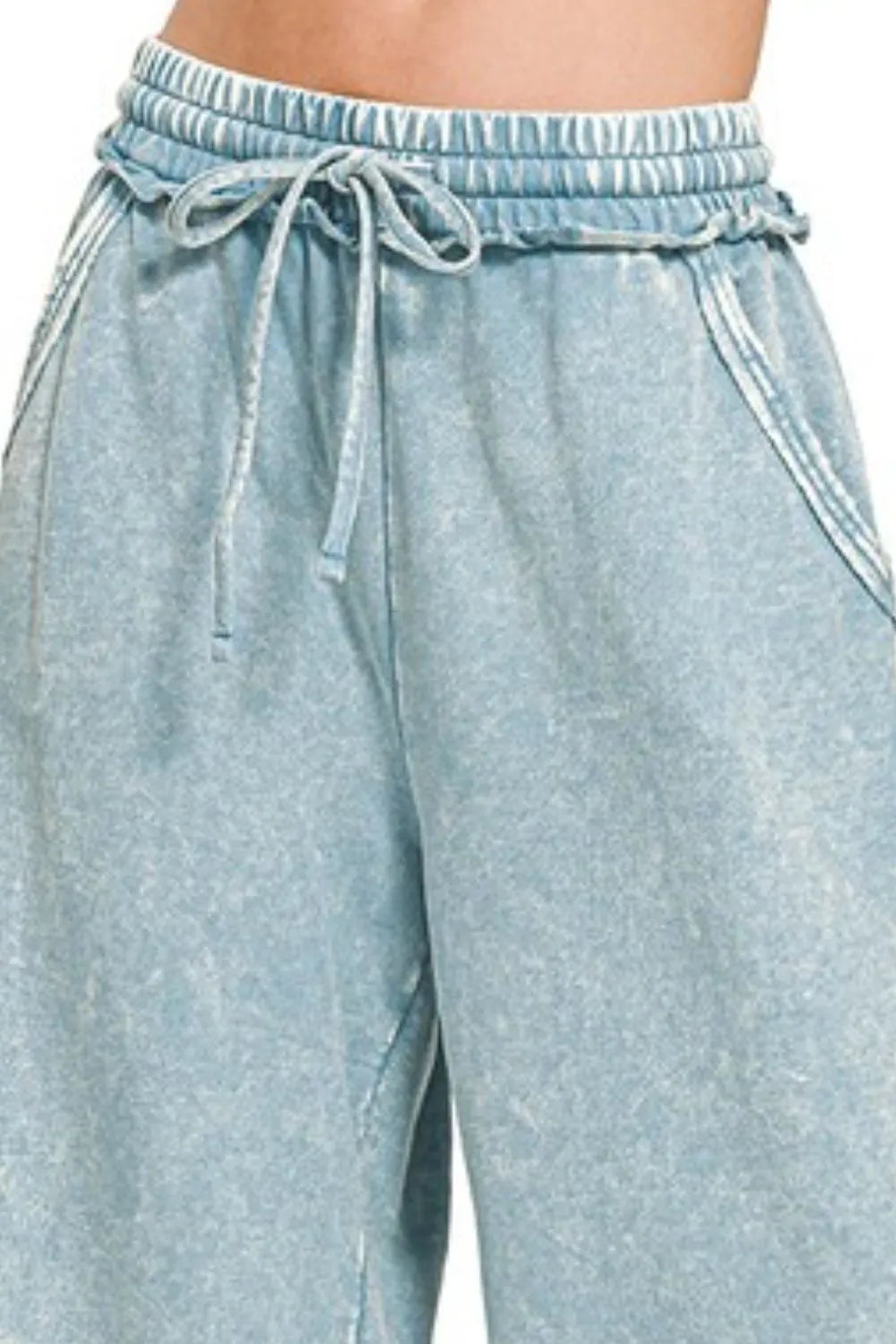 Zenana Blue Gray Washed French Terry Palazzo With Pockets