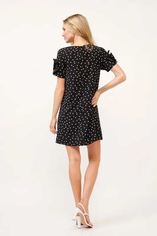 And The Why Black Embellished Sleeve Polka Dots Shift Dress