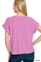 Zenana Mauve Rolled Sleeve Top and Pants Sweater Set