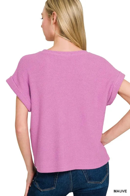 Zenana Mauve Rolled Sleeve Top and Pants Sweater Set