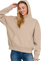 Zenana Ash Mocha Fleece Kangaroo Pocket Hoodie