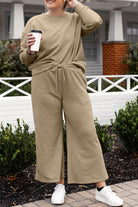 Double Take Quilted Textured Long Sleeve Top and Drawstring Pants Set Trendsi