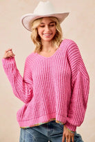 BiB Pink V-Neck Sweater with Colorful Trim