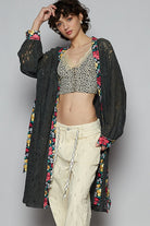 POL Black Floral Trim Lace Open Front Longline Cardigan Black