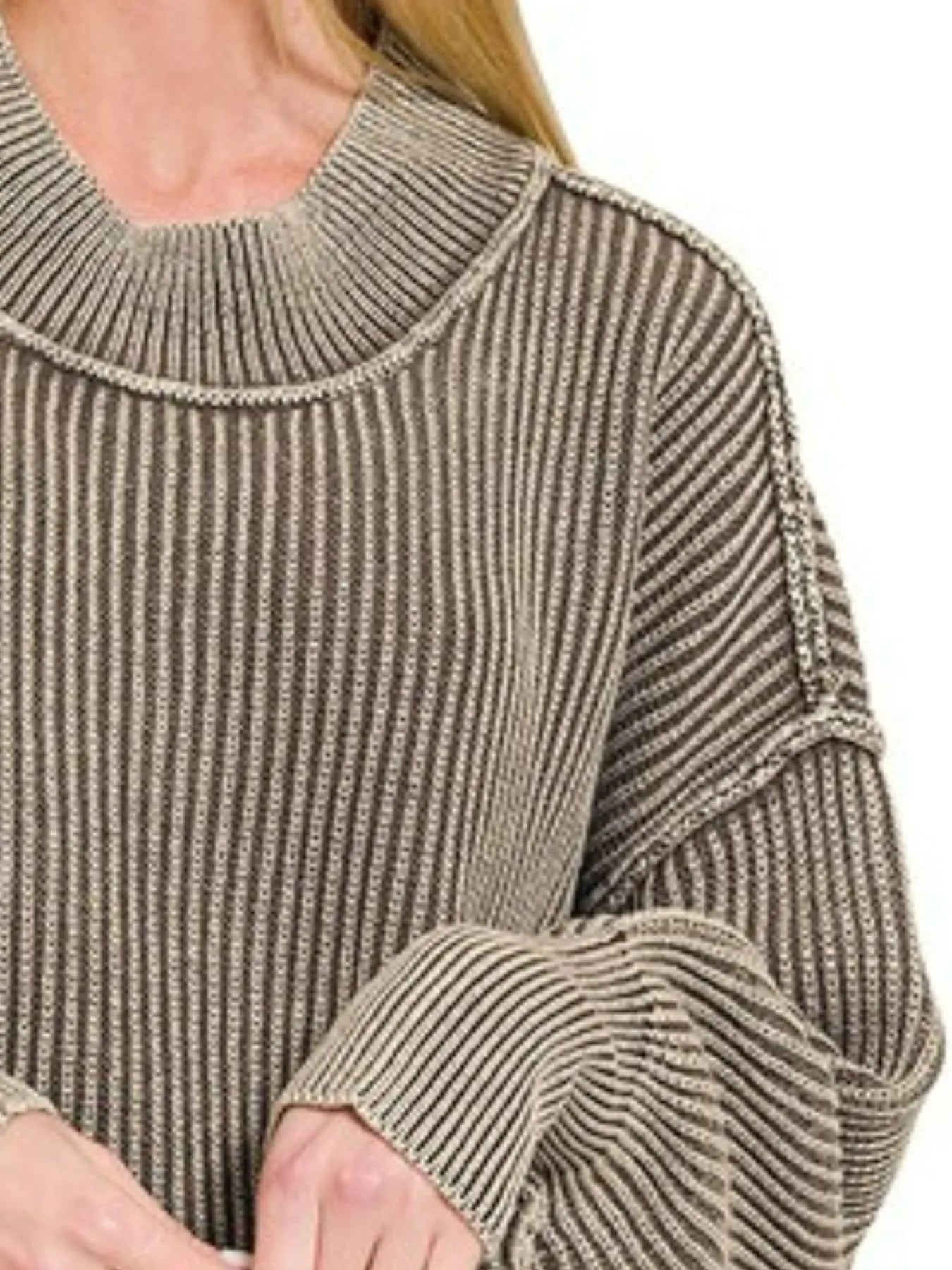 Zenana Mocha Washed Side Slit Oversized Sweater