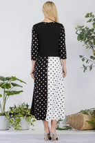 Celeste Black & White Polka Dot Front Tie Midi Dress