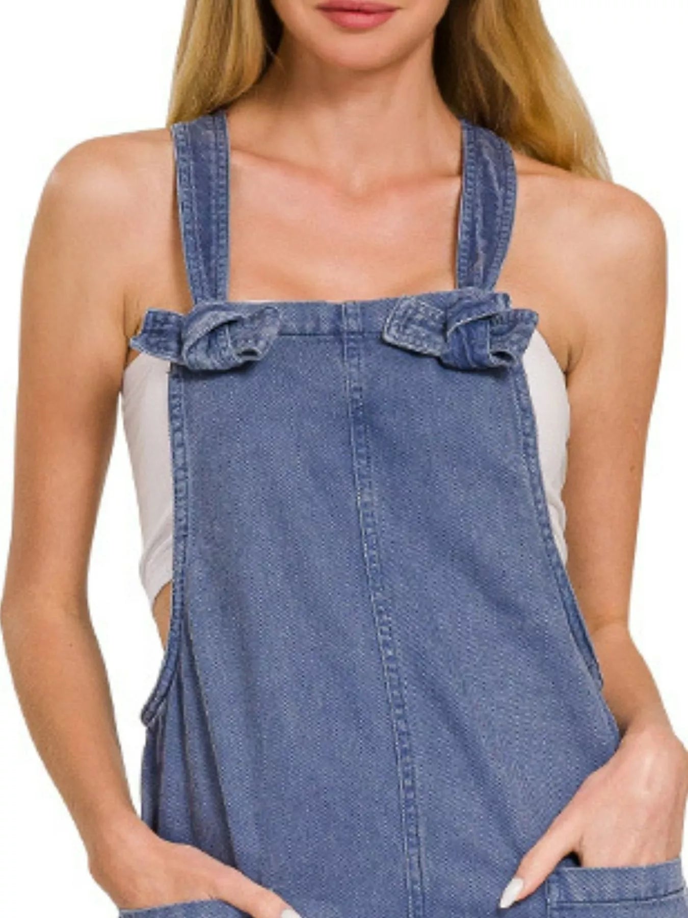 Zenana Blackberry Washed Knot Strap Wide Leg Cropped Jumpsuit