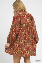 Umgee Red Mix Boho Mix Paisley Babydoll Dress