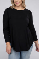 Zenana Plus Long Sleeve Round Neck Round Hem Top ZENANA