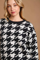 Umgee Black Houndstooth Round Neck Sweater