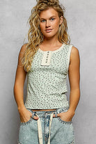 POL Floral Round Neck Cropped Ribbed Tank