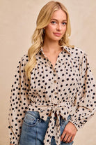 BiBi Cream & Black Polka Dot Print Tie Hem Detail Crop Shirt