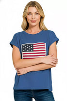 Zenana Light Navy US Flag Round Neck Short Sleeve T-Shirt Plus Size