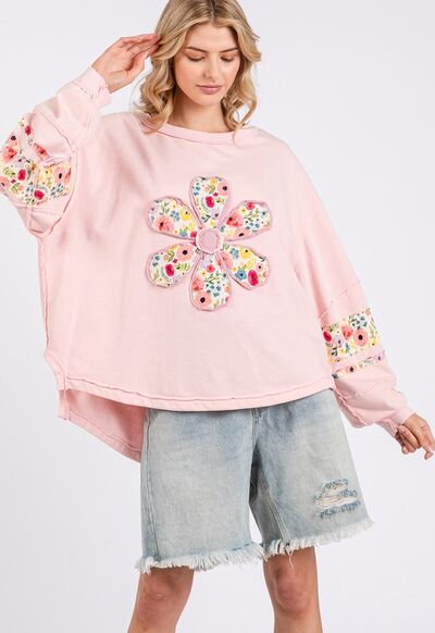 SAGE + FIG Blush Pink Daisy Patch Applique Long Sleeve Sweatshirt