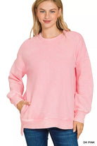 Zenana Dark Pink Acid Washed Double Ribbed Hi-low Sweatshirt DK PINK