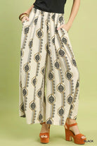 Umgee Geometric Boho Print Wide Leg Pants BLACK