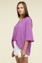 Zenana Brushed Waffle Exposed-Seam 3/4 Sleeve Top ZENANA