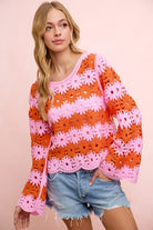 BiBi Pink Flower Crochet Knit Top PINK RED