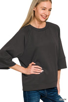 Zenana Black Scuba 3/4 Sleeve Pullover