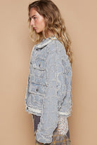 POL Star Textured Raw Hem Long Sleeve Denim Jacket Coats & Jackets