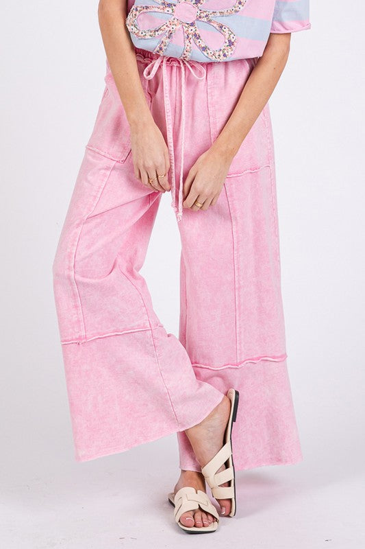 SAGE + FIG Pink Mineral Washed Terry Wide Leg Pants