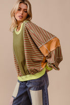 BiBi Color Block Striped Round Neck Sweatshirt Shirts & Tops