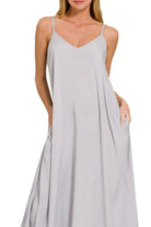 Zenana Light Gray Woven Arc Hem Cami Dress With Flowy Pockets