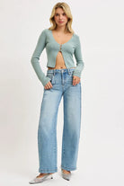 RISEN Medium Washed Mid Rise Wide Barrel Transferable Leg Snap Jeans