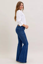 Judy Blue Dark Washed High Waist Flare Jeans with Front Patch Pockets