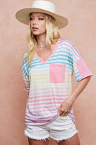 BiBi Rainbow Stripe Printed Triblend Knit Top