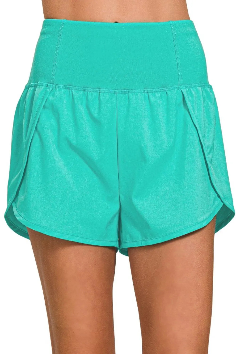 Zenana Turquoise High Waisted Zippered Back Pocket Running Shorts TURQUOISE
