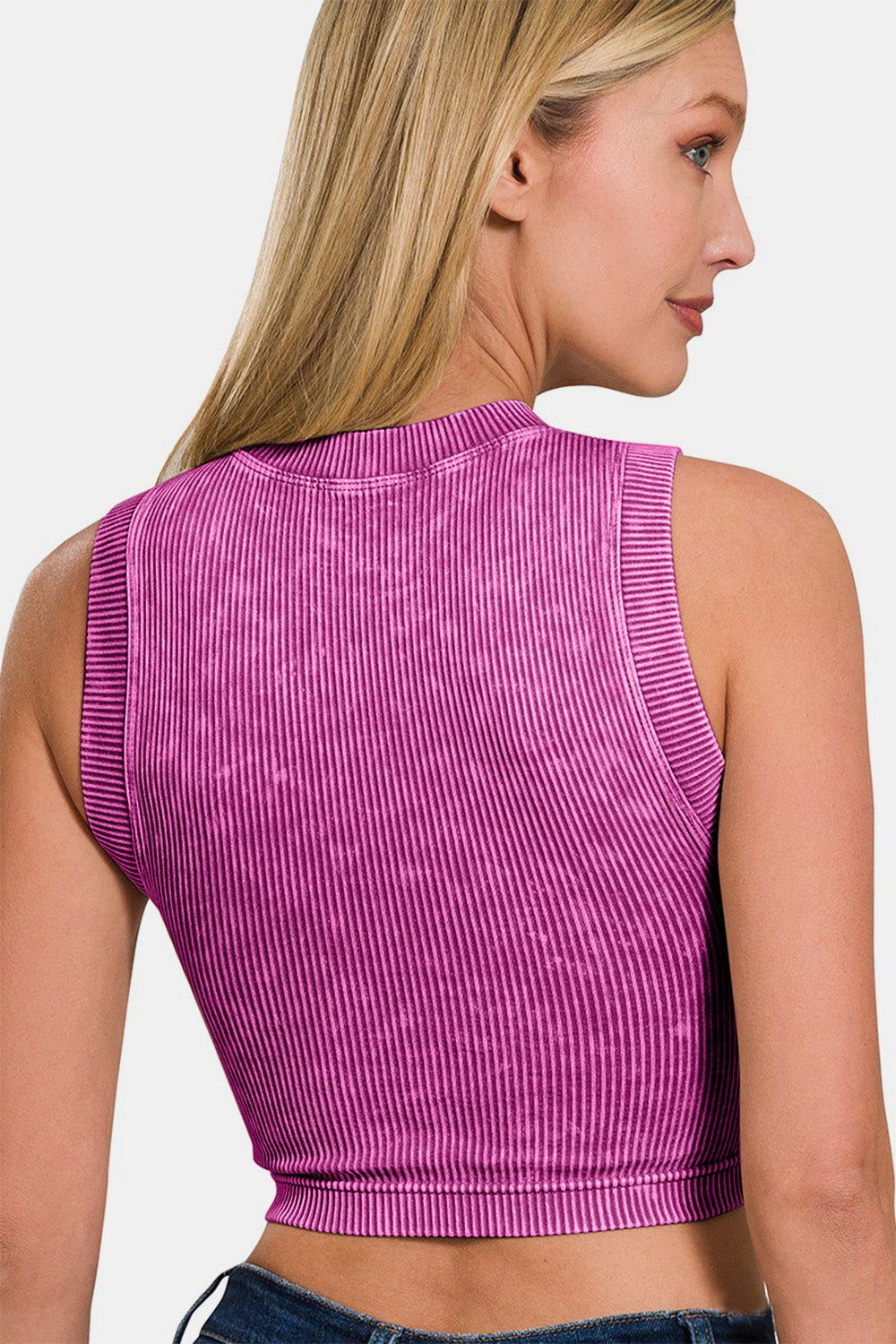 Zenana Light plum Washed Ribbed Seamless Crop Tank with Bra Pad Trendsi