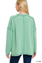 Zenana Light Jade Exposed Seam Long Sleeve Corded Rib Knit Top