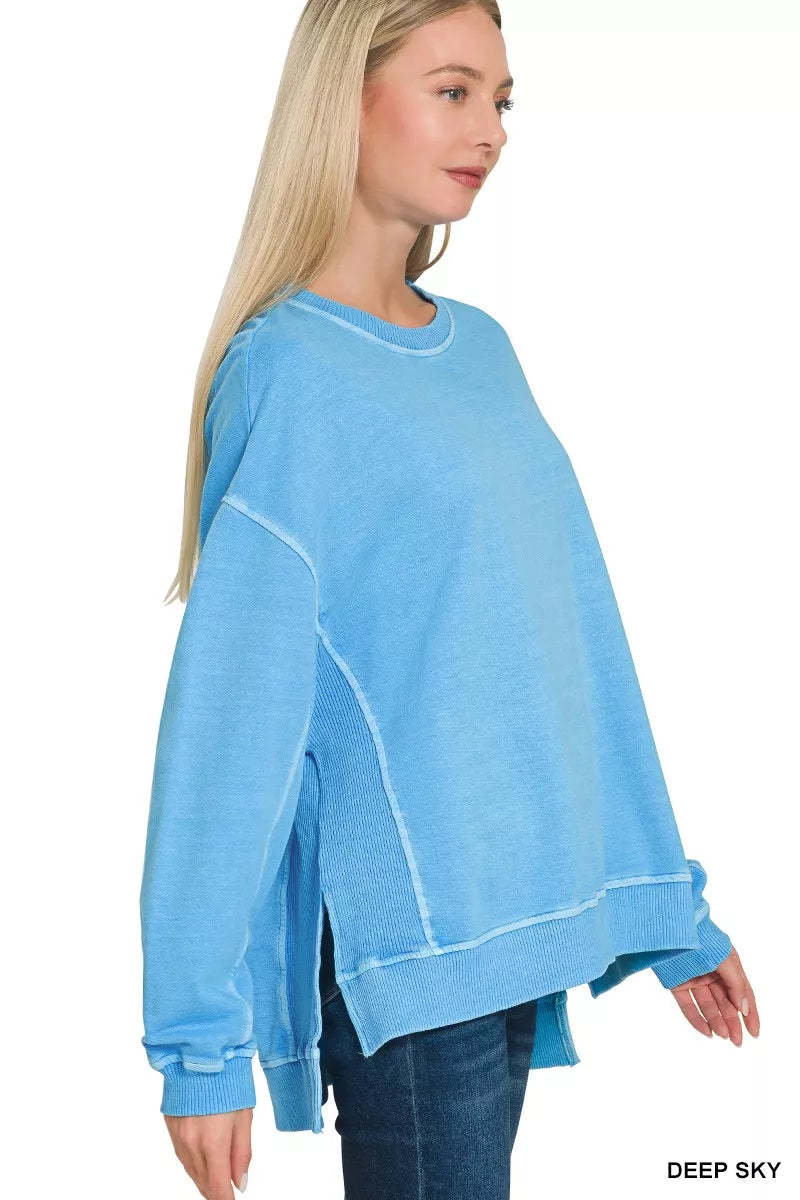 Zenana Deep Sky French Terry Pigment Dye & Enzyme Washing Pullover