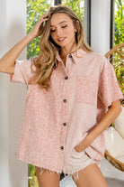 BiBi Dusty Pink Mineral Washed Leopard Print Short Sleeve Shirt