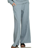 Zenana Blue Grey Ribbed High Neck Half Zip Pullover & Pants Set