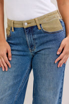 Judy Blue Mid Rise Column Straight Jeans with Corduroy Waist