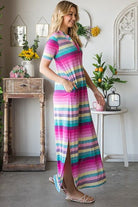 Heimish Pink Multi Color Striped Short Sleeve Maxi Dress