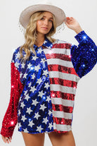 BiBi Velvet Sequin American Flag Long Sleeve Top