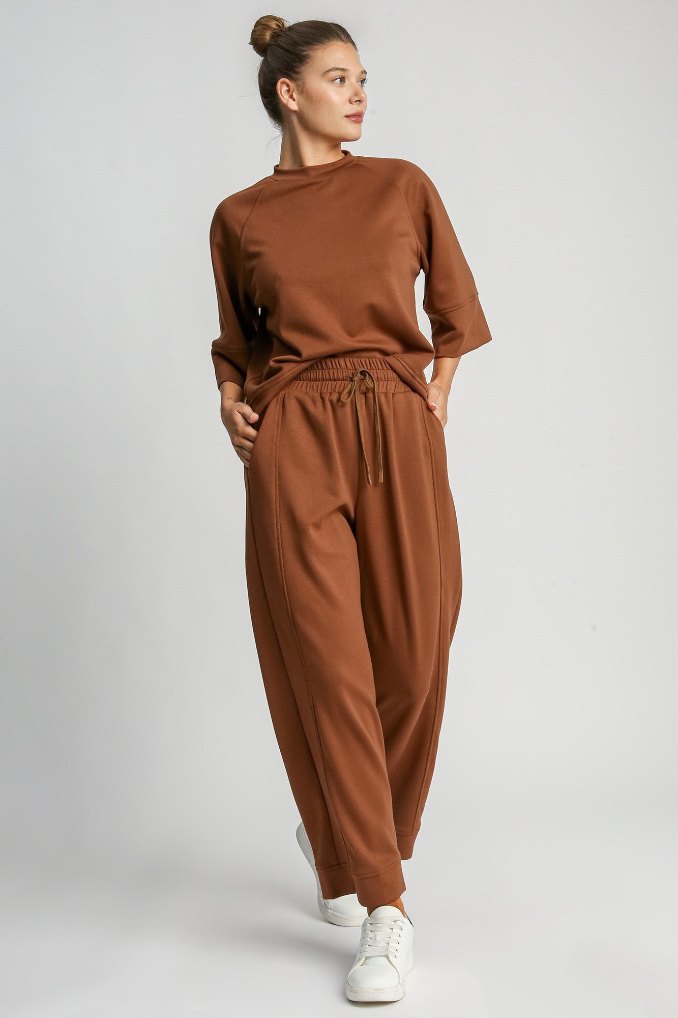 Umgee Rust Drawstring Wide Leg Pants with Pockets Pants