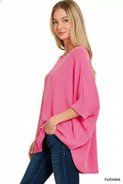 Zenana Fucshia Raised Rib Bat Sleeve Top