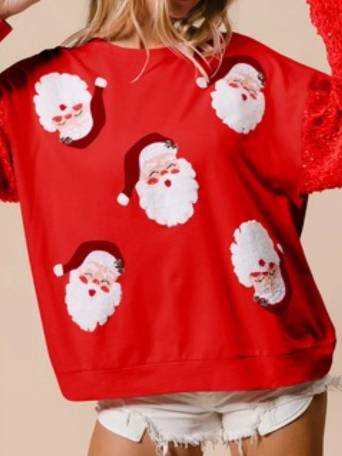 Preorder: Christmas Theme Sequin Long Sleeve Sweatshirt Red