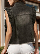 Preorder: Raw Hem Ruffled Cap Sleeve Denim Jacket- Leopard, Black & Blue Denim