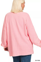 Zenana Dark Pink Acid Washed Double Ribbed Hi-low Sweatshirt