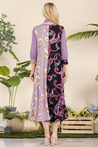 Celeste Pink & Purple Paisley And Floral Contrast Tent Midi Dress